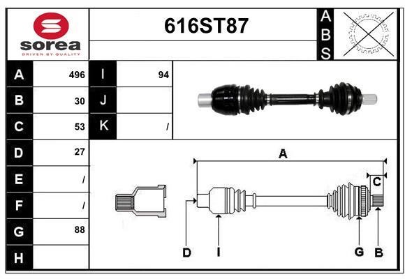 StartCar 616ST87 Drive shaft 616ST87: Buy near me in Poland at 2407.PL - Good price!