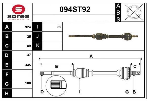 StartCar 094ST92 Drive shaft 094ST92: Buy near me in Poland at 2407.PL - Good price!