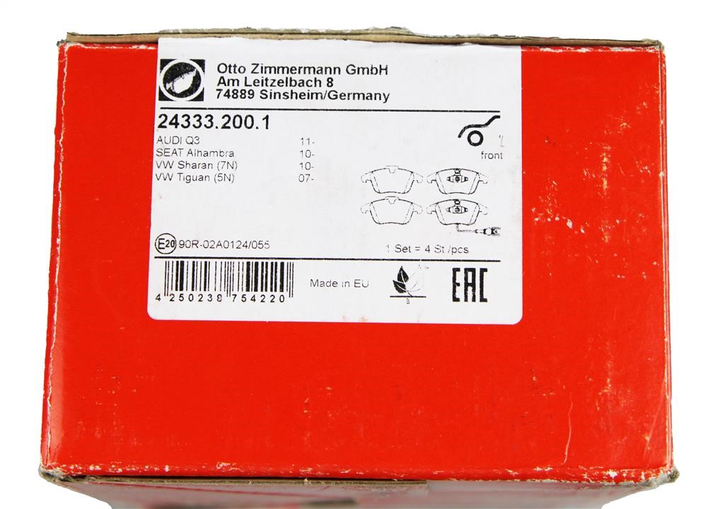 Тормозные колодки дисковые, комплект Otto Zimmermann 24333.200.1