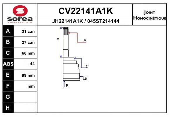EAI CV22141A1K CV joint CV22141A1K: Buy near me in Poland at 2407.PL - Good price!