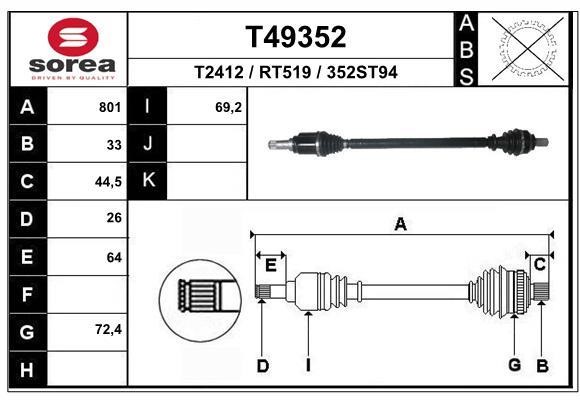 EAI T49352 Drive shaft T49352: Buy near me in Poland at 2407.PL - Good price!
