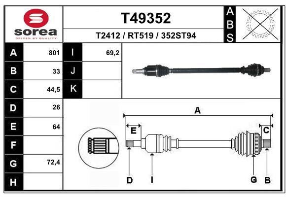 EAI T49352 Вал приводной T49352: Купить в Польше - Отличная цена на 2407.PL!