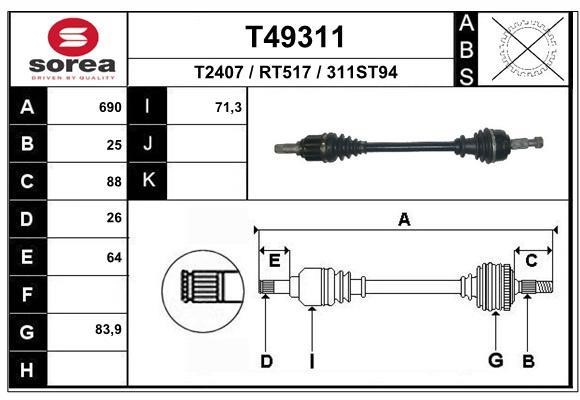 EAI T49311 Drive shaft T49311: Buy near me at 2407.PL in Poland at an Affordable price!