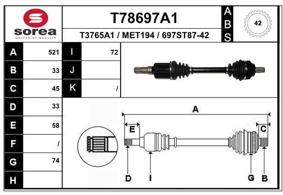 EAI T78697A1 Вал приводной T78697A1: Купить в Польше - Отличная цена на 2407.PL!