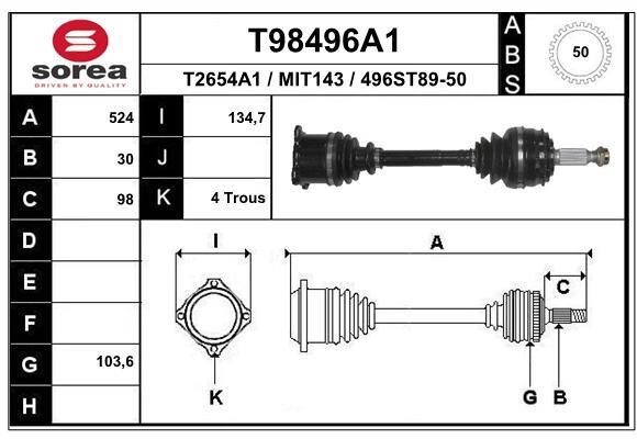 EAI T98496A1 Drive shaft T98496A1: Buy near me in Poland at 2407.PL - Good price!