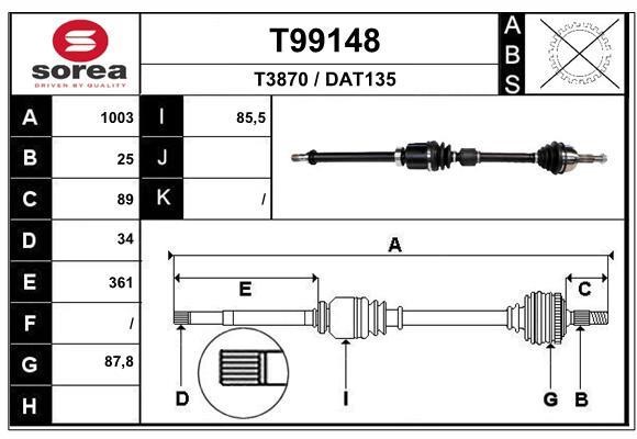EAI T99148 Drive shaft T99148: Buy near me in Poland at 2407.PL - Good price!