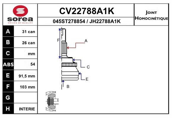 EAI CV22788A1K Przegub homokinetyczny CV22788A1K: Dobra cena w Polsce na 2407.PL - Kup Teraz!