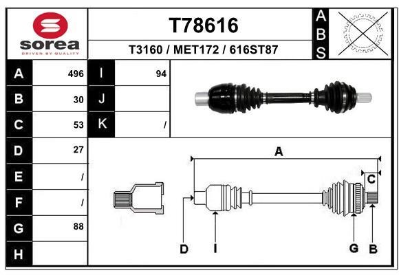 EAI T78616 Drive shaft T78616: Buy near me at 2407.PL in Poland at an Affordable price!