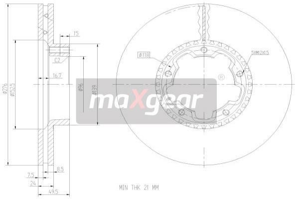 Maxgear 192272 Диск гальмівний передній вентильований 192272: Приваблива ціна - Купити у Польщі на 2407.PL!