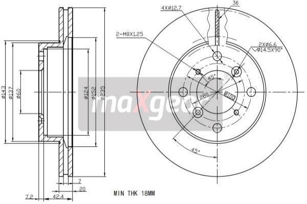 Maxgear 192284 Front brake disc ventilated 192284: Buy near me in Poland at 2407.PL - Good price!