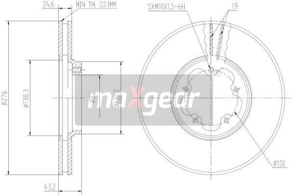 Maxgear 19-0814 Диск гальмівний передній вентильований 190814: Приваблива ціна - Купити у Польщі на 2407.PL!