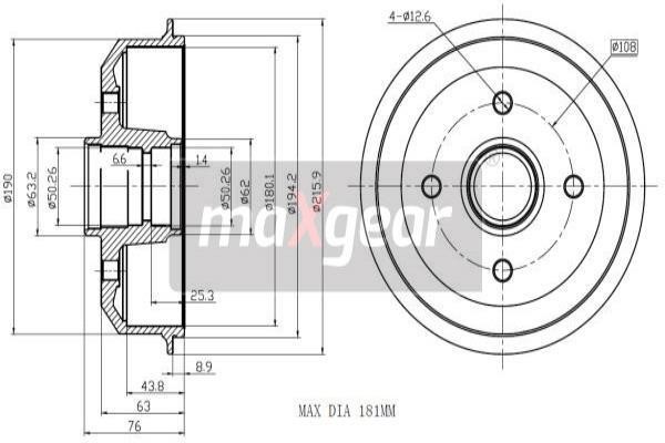 Maxgear 19-0827 Барабан гальмівний задній 190827: Приваблива ціна - Купити у Польщі на 2407.PL!