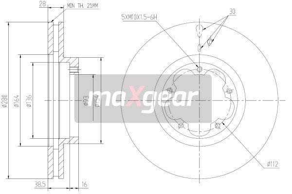 Maxgear 19-1333 Front brake disc ventilated 191333: Buy near me at 2407.PL in Poland at an Affordable price!