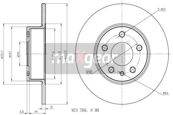 Maxgear 19-0981 Rear brake disc, non-ventilated 190981: Buy near me at 2407.PL in Poland at an Affordable price!