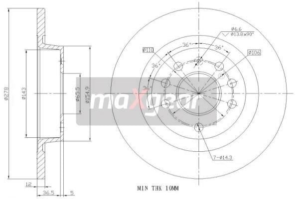 Maxgear 19-0813 Rear brake disc, non-ventilated 190813: Buy near me at 2407.PL in Poland at an Affordable price!