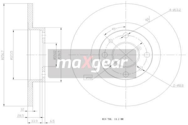 Maxgear 19-0768 Unventilated front brake disc 190768: Buy near me in Poland at 2407.PL - Good price!