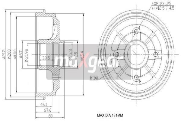 Maxgear 19-1042 Rear brake drum 191042: Buy near me in Poland at 2407.PL - Good price!