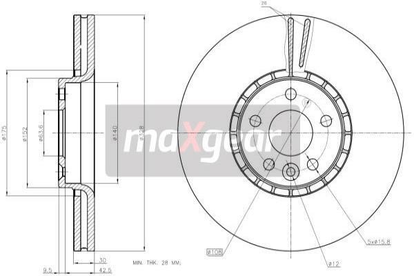 Maxgear 192336 Front brake disc ventilated 192336: Buy near me in Poland at 2407.PL - Good price!