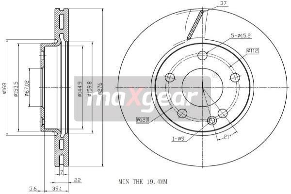 Maxgear 19-1312 Innenbelüftete Bremsscheibe vorne 191312: Kaufen Sie zu einem guten Preis in Polen bei 2407.PL!