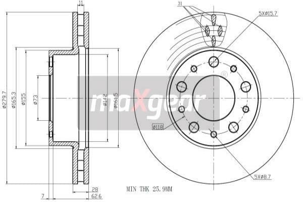 Maxgear 19-1334 Тормозной диск передний вентилируемый 191334: Отличная цена - Купить в Польше на 2407.PL!