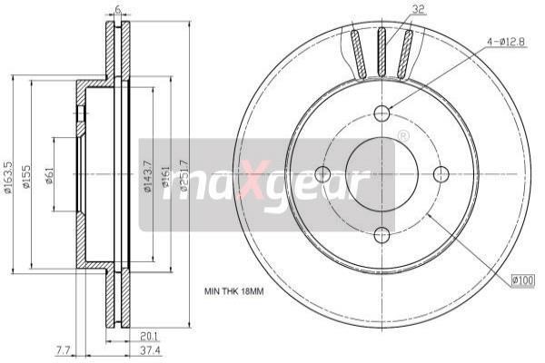 Maxgear 19-1850 Innenbelüftete Bremsscheibe vorne 191850: Kaufen Sie zu einem guten Preis in Polen bei 2407.PL!