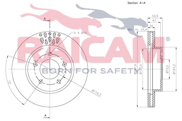 Front brake disc ventilated Raicam RD01353