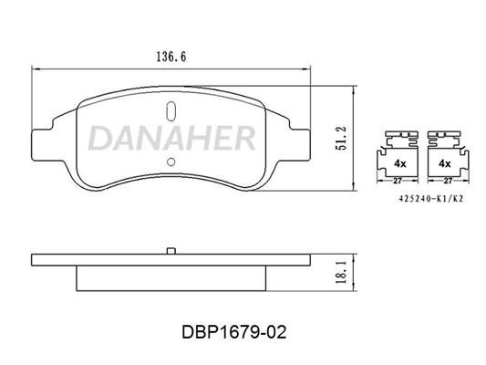 Danaher DBP1679-02 Гальмівні колодки, комплект DBP167902: Приваблива ціна - Купити у Польщі на 2407.PL!