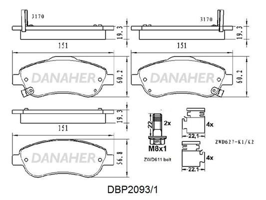 Danaher DBP2093/1 Brake Pad Set, disc brake DBP20931: Buy near me in Poland at 2407.PL - Good price!