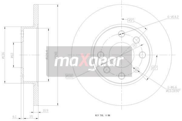 Maxgear 19-0795 Unventilated front brake disc 190795: Buy near me in Poland at 2407.PL - Good price!