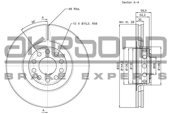 Akebono BN-0625E Front brake disc ventilated BN0625E: Buy near me in Poland at 2407.PL - Good price!