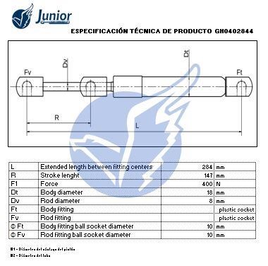 Sprężyna gazowa pokrywy silnika Junior GH0402844