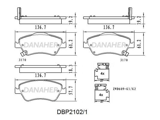 Danaher DBP2102/1 Гальмівні колодки, комплект DBP21021: Приваблива ціна - Купити у Польщі на 2407.PL!