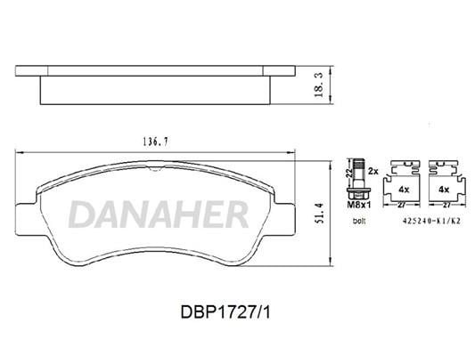 Danaher DBP1727/1 Brake Pad Set, disc brake DBP17271: Buy near me in Poland at 2407.PL - Good price!