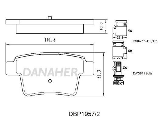 Danaher DBP1957/2 Brake Pad Set, disc brake DBP19572: Buy near me in Poland at 2407.PL - Good price!