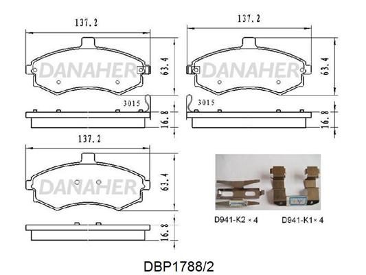 Danaher DBP1788/2 Гальмівні колодки, комплект DBP17882: Приваблива ціна - Купити у Польщі на 2407.PL!