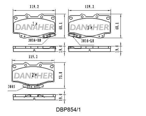 Danaher DBP854/1 Гальмівні колодки, комплект DBP8541: Приваблива ціна - Купити у Польщі на 2407.PL!