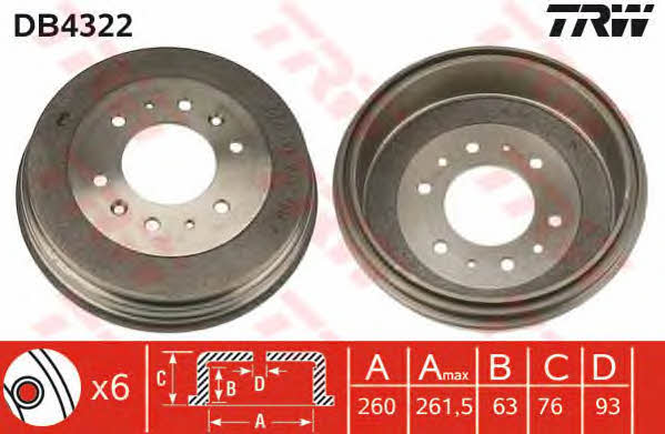 TRW DB4322 Rear brake drum DB4322: Buy near me in Poland at 2407.PL - Good price!