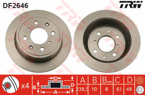 TRW DF2646 Rear brake disc, non-ventilated DF2646: Buy near me in Poland at 2407.PL - Good price!