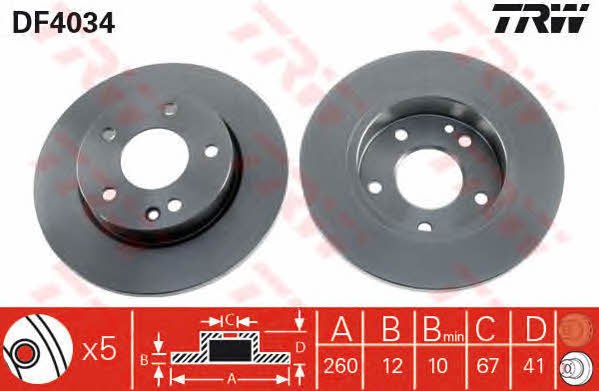 TRW DF4034 Unventilated front brake disc DF4034: Buy near me at 2407.PL in Poland at an Affordable price!
