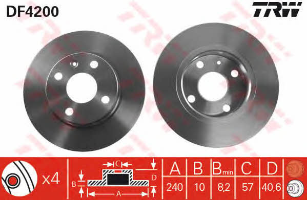 TRW DF4200 Rear brake disc, non-ventilated DF4200: Buy near me in Poland at 2407.PL - Good price!