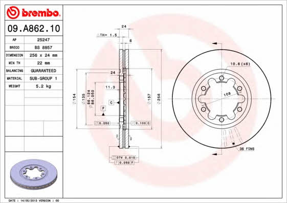 Breco BS 8857 Тормозной диск передний вентилируемый BS8857: Отличная цена - Купить в Польше на 2407.PL!