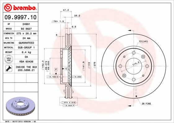 Breco BS 8627 Тормозной диск передний вентилируемый BS8627: Отличная цена - Купить в Польше на 2407.PL!