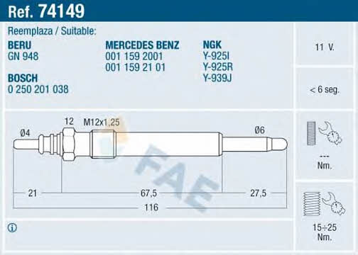 FAE 74149 Glow plug 74149: Buy near me in Poland at 2407.PL - Good price!