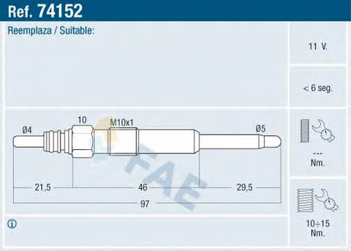 FAE 74152 Glow plug 74152: Buy near me in Poland at 2407.PL - Good price!
