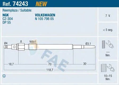 FAE 74243 Glow plug 74243: Buy near me in Poland at 2407.PL - Good price!