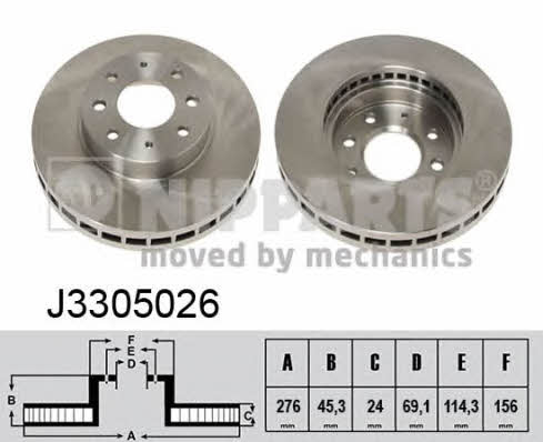 Nipparts J3305026 Front brake disc ventilated J3305026: Buy near me in Poland at 2407.PL - Good price!