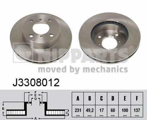 Nipparts J3308012 Front brake disc ventilated J3308012: Buy near me in Poland at 2407.PL - Good price!