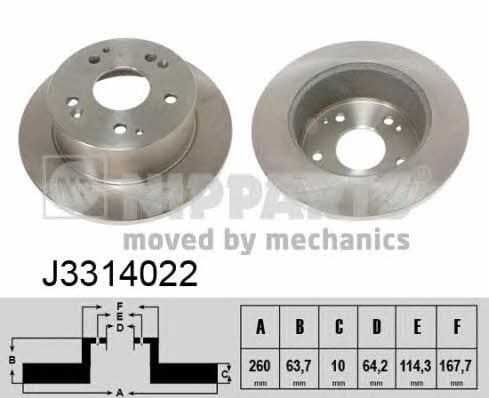 Nipparts J3314022 Rear brake disc, non-ventilated J3314022: Buy near me in Poland at 2407.PL - Good price!