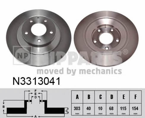 Nipparts N3313041 Rear brake disc, non-ventilated N3313041: Buy near me in Poland at 2407.PL - Good price!