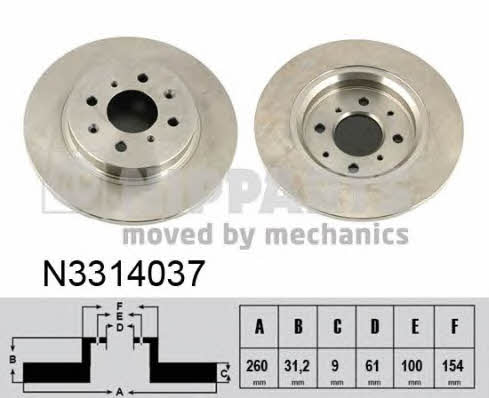 Nipparts N3314037 Rear brake disc, non-ventilated N3314037: Buy near me in Poland at 2407.PL - Good price!